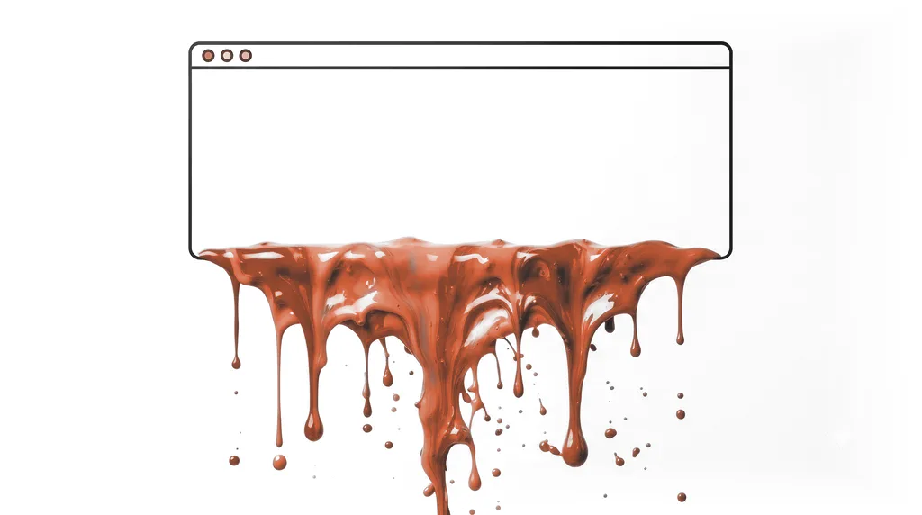 A browser window outline on white with clay-coloured ink dripping and draining away from the bottom edge, representing visitors leaving a struggling website.