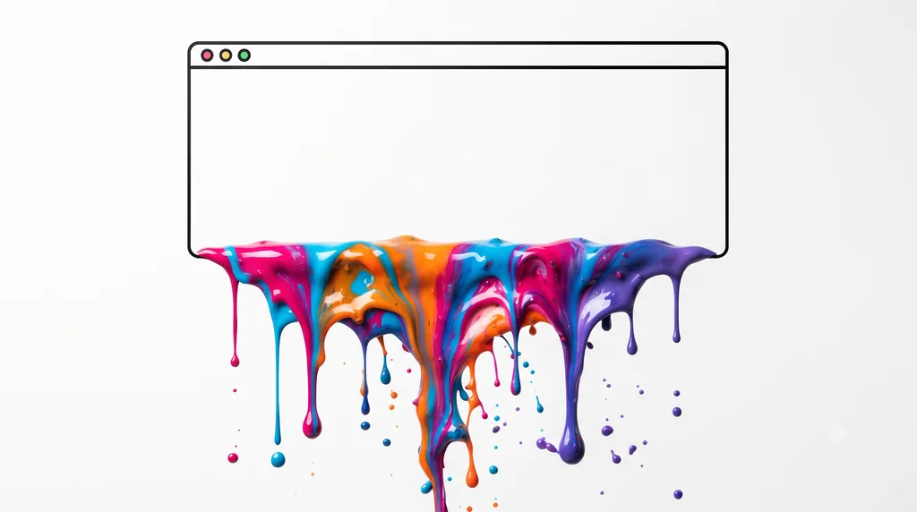 A browser window outline on white with colour ink dripping and draining away from the bottom edge, representing visitors leaving a struggling website.