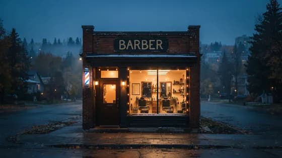 Storefront photo from a concept website for a fictional barbershop