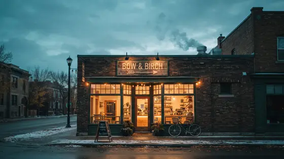 Storefront photo from a concept website for a fictional bakery-café