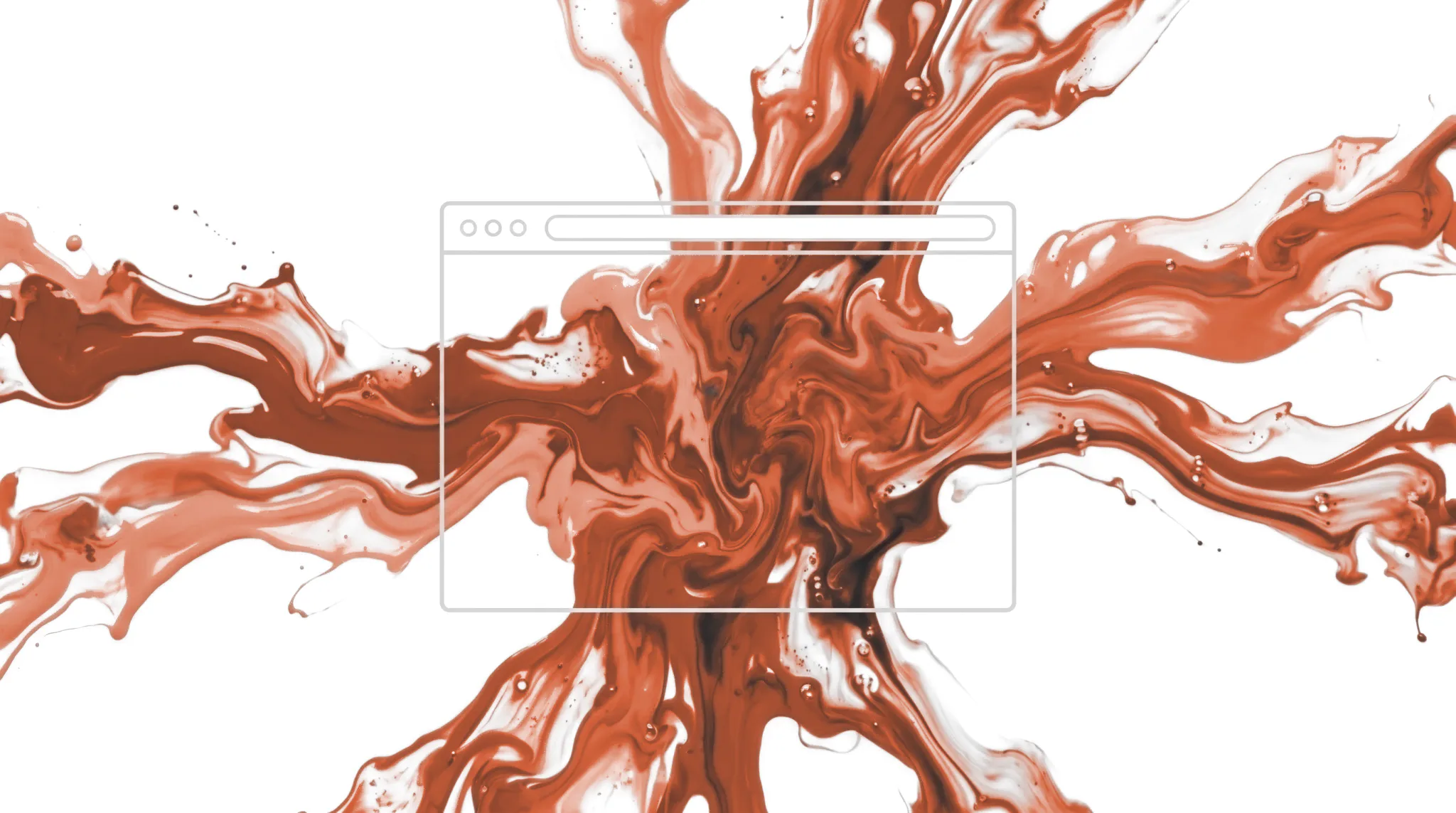 Abstract clay-coloured ink on white converging into a clean website frame — a site coming to life.